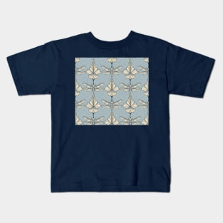 Light Blue Dragonflies and Flowers Kids T-Shirt